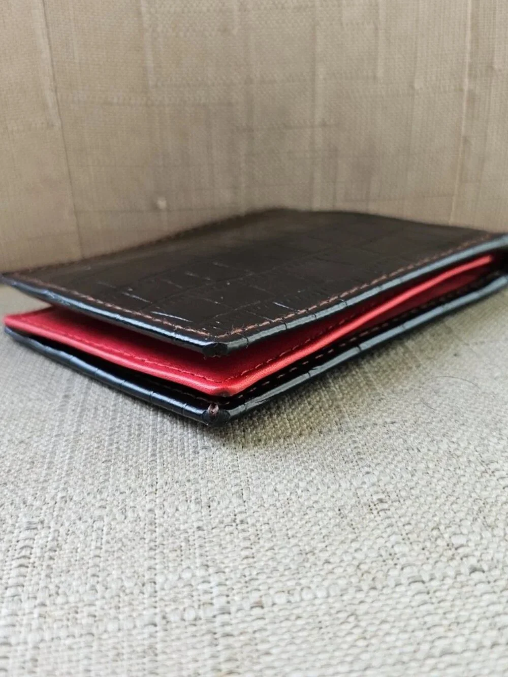 Handmade Card Holder Black Genuine Leather Crocodile Pattern Cardholder Read des
